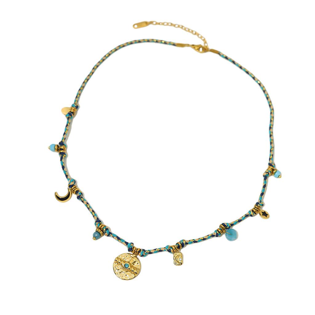 Плетеное колье ручной работы, женское украшение с подвеской в виде луны и звезды, текстура из титановой стали для модного вида