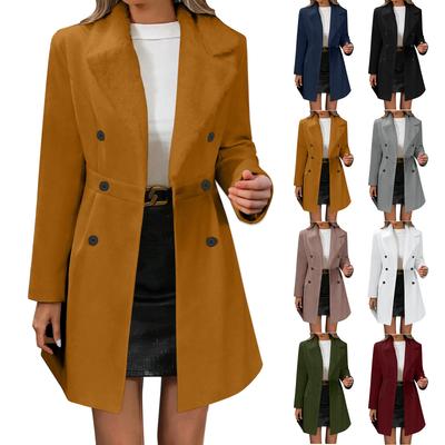 Женская повседневная и модная куртка однотонная с лацканами двубортное пальто