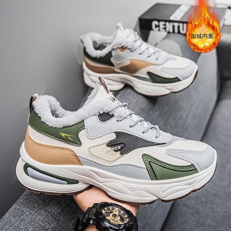 Зимняя мужская обувь новая бархатная спортивная обувь мужская трендовая универсальная на толстой подошве утолщенная теплая хлопковая обувь модная обувь