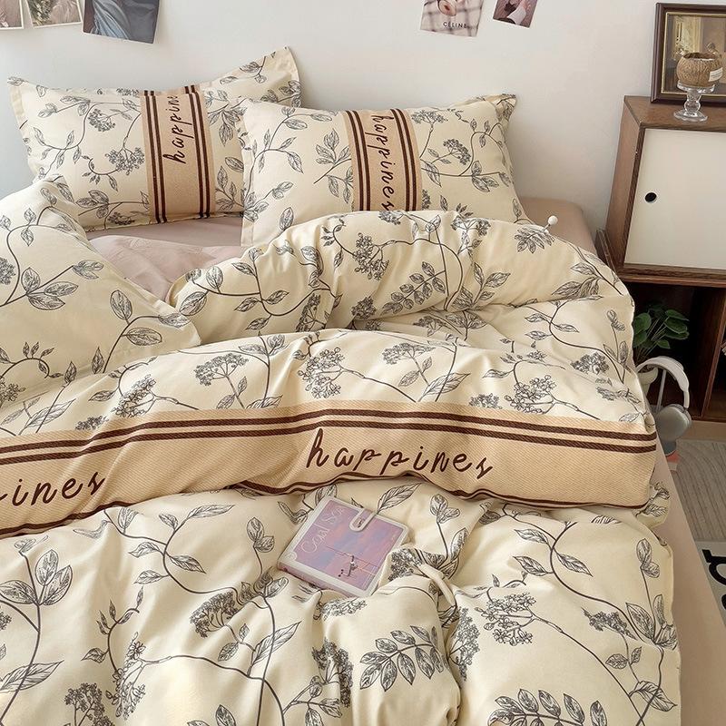 Утолщенный потертый комплект из четырех предметов, осенне-зимний комплект из хлопка из 4 предметов, простыня, пододеяльник, комплект наволочек, постельное белье.