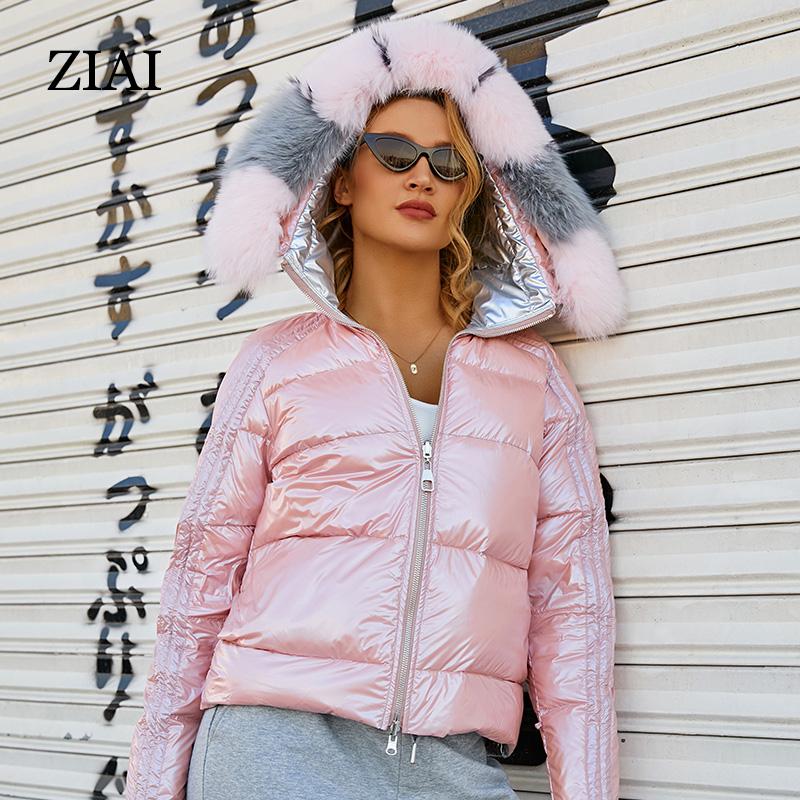 Парка Ziai с коротким меховым воротником и капюшоном, пуховое зимнее женское пальто с пузырьками