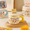 Cute Cartoon Ceramic Cup High Value Mobile Phone Stand Mug with Lid for Girls Gift Couple Water Cup for Girlfriend