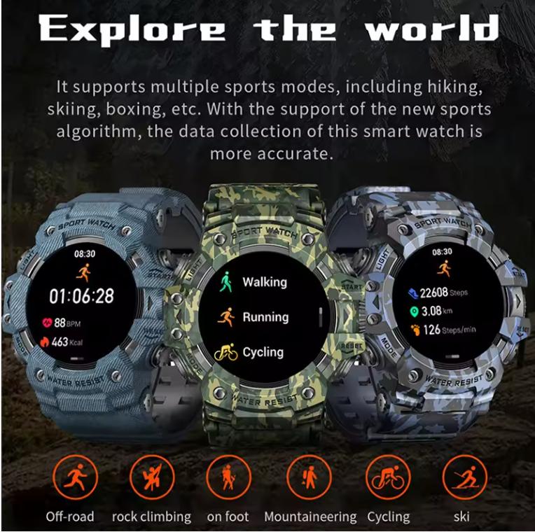 Умные часы для занятий спортом на открытом воздухе, часы с компасом и фонариком, Bluetooth-звонок, мониторинг сердечного ритма, водонепроницаемые часы для мужчин