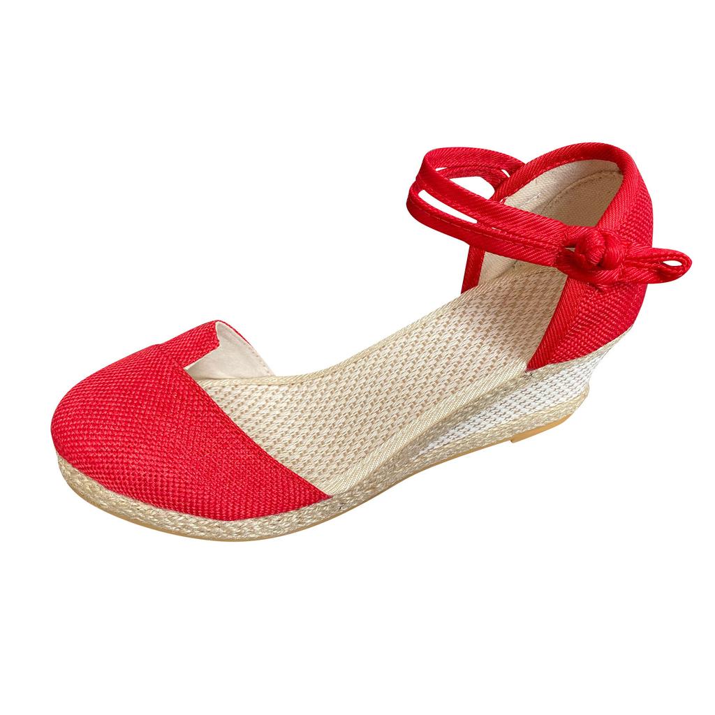 Womens Sandalias Wedges Comfortable Pointed Hemp Rope Weaving Casual Shoes
