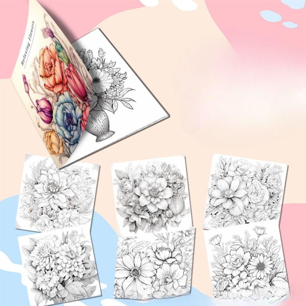 Раскраска с цветами для снятия стресса МИЛАЯ И ПРОСТАЯ Книга для граффити Цветной карандаш