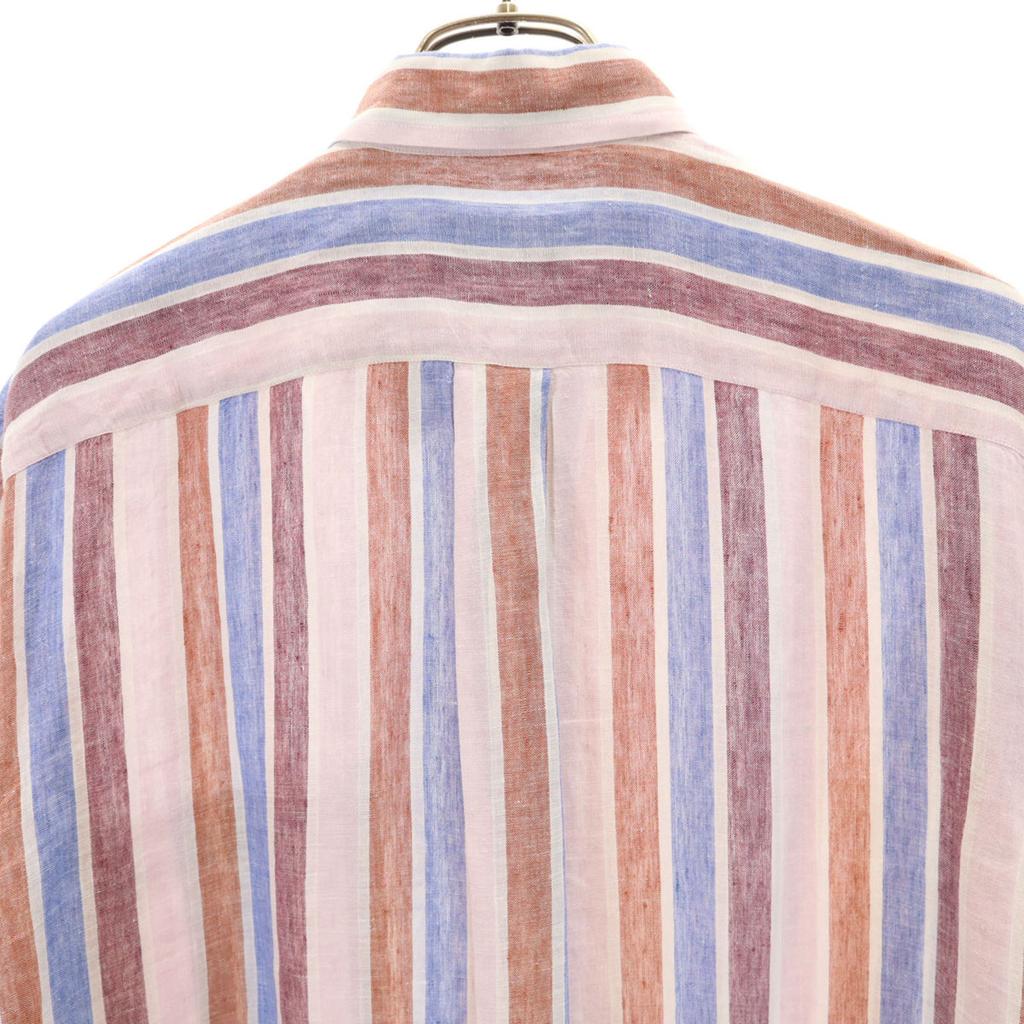 Etro Сделано в Италии Смесь льна Полосатый узор Рубашка с коротким рукавом на пуговицах Мужская Б/у