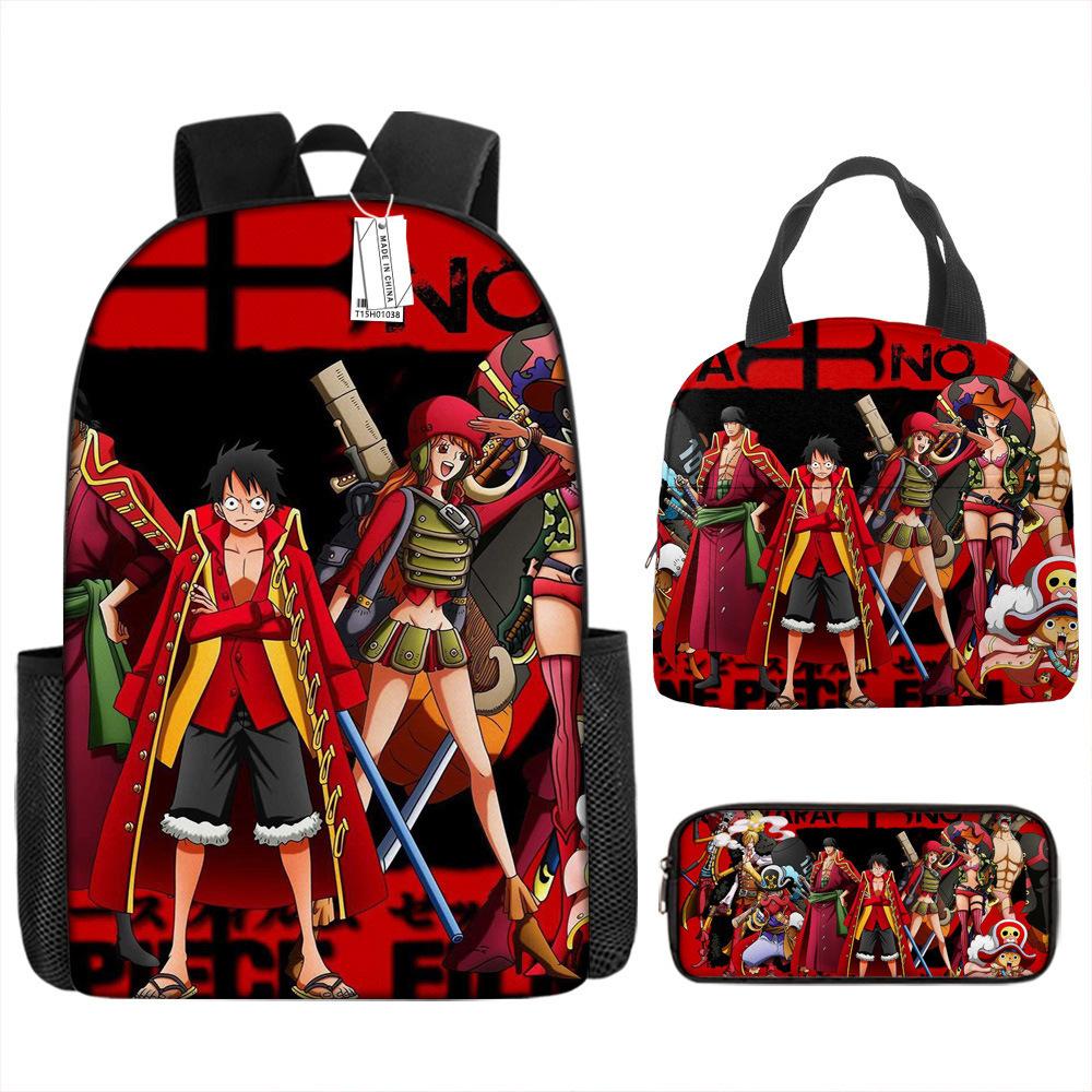 One Piece Luffy Backpack 3-Piece Set Student School Bag Anime Backpack Lunch Box Classic Large Capacity Waterproof