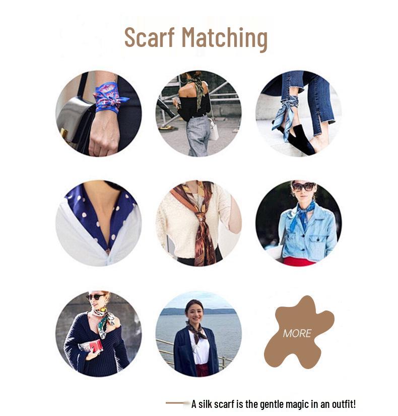 Женский шелковый квадратный платок с индивидуальным рисунком - Имитация атласной ленты для волос и шейного платка