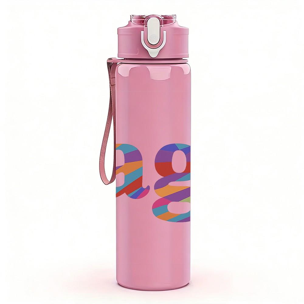 1PC Rainbow Rage Letter Text 750ml Color Plastic Sports Water Bottle Leakproof Flip Straw Lid Suitable for Sports Office Home Use