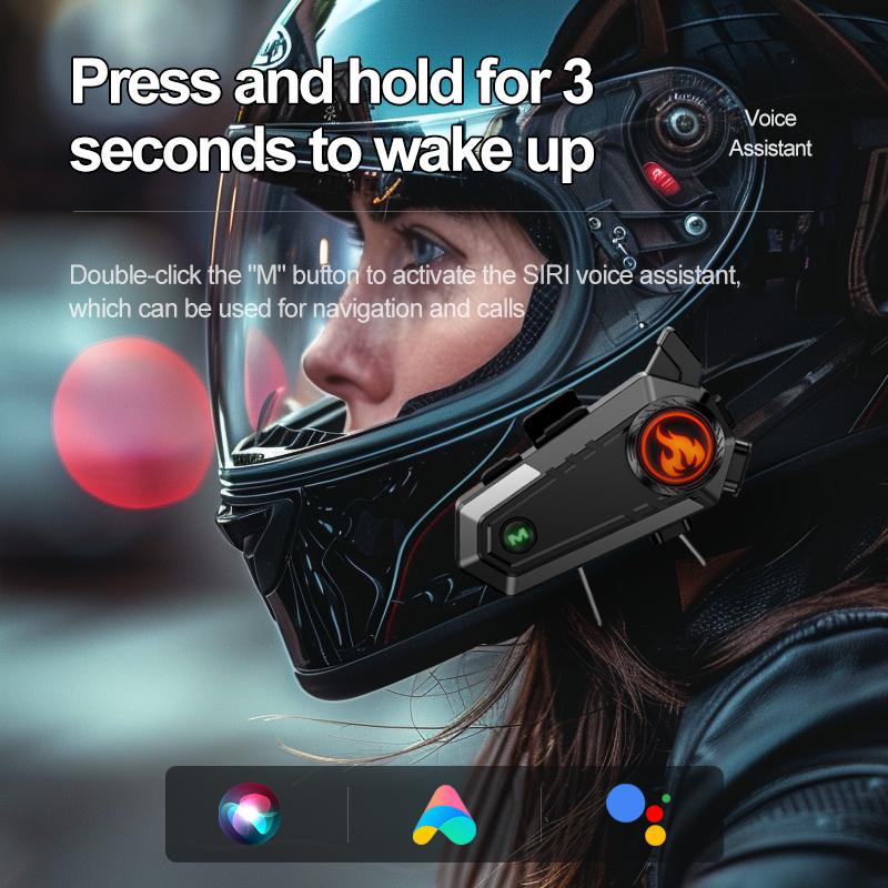 KEBIDUMEI Motorcycle Helmet Intercom Headset for 2 Rider 500M Interphone Bluetooth 5.3 Waterproof Wireless Speaker Earphone