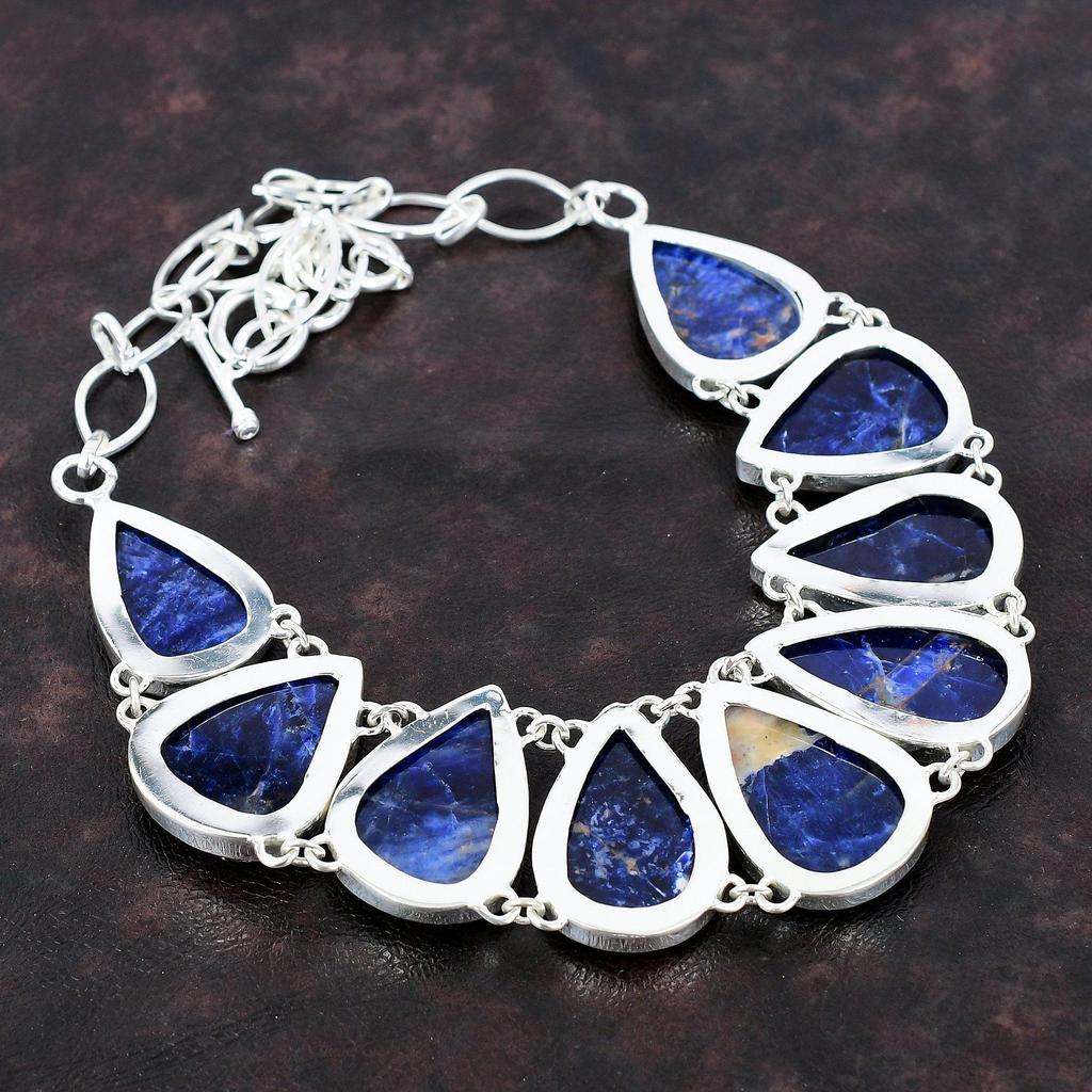 Ожерелье из содалита, ожерелье из стерлингового серебра 925 пробы, ювелирные изделия ручной работы в стиле бохо, регулируемая цепочка, ожерелье, подарок для мамы, серебряные украшения, ожерелье из драгоценных камней