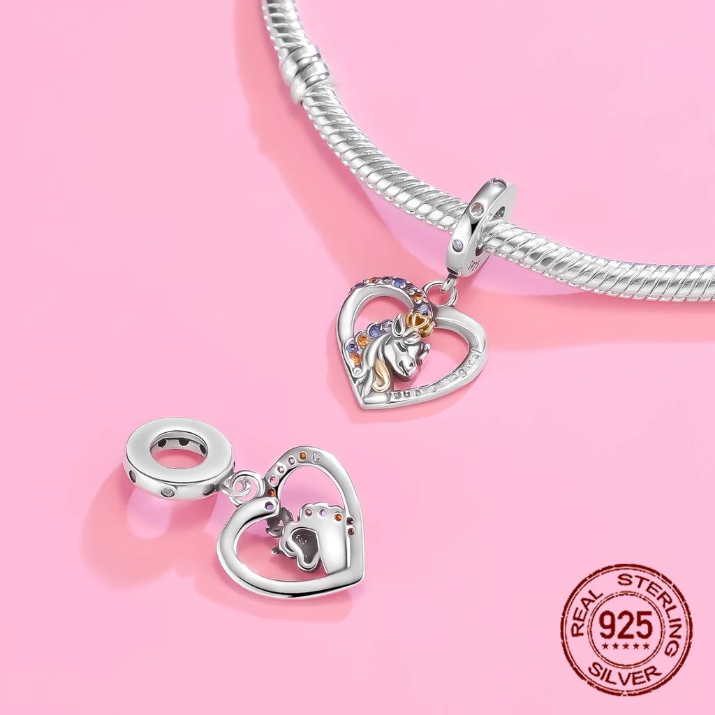 Copper Classic Purple Heart Shape Dragon Pegasus Butterfly Charms Beads Fit 3Mm Original Bracelet Diy Jewelry Gift