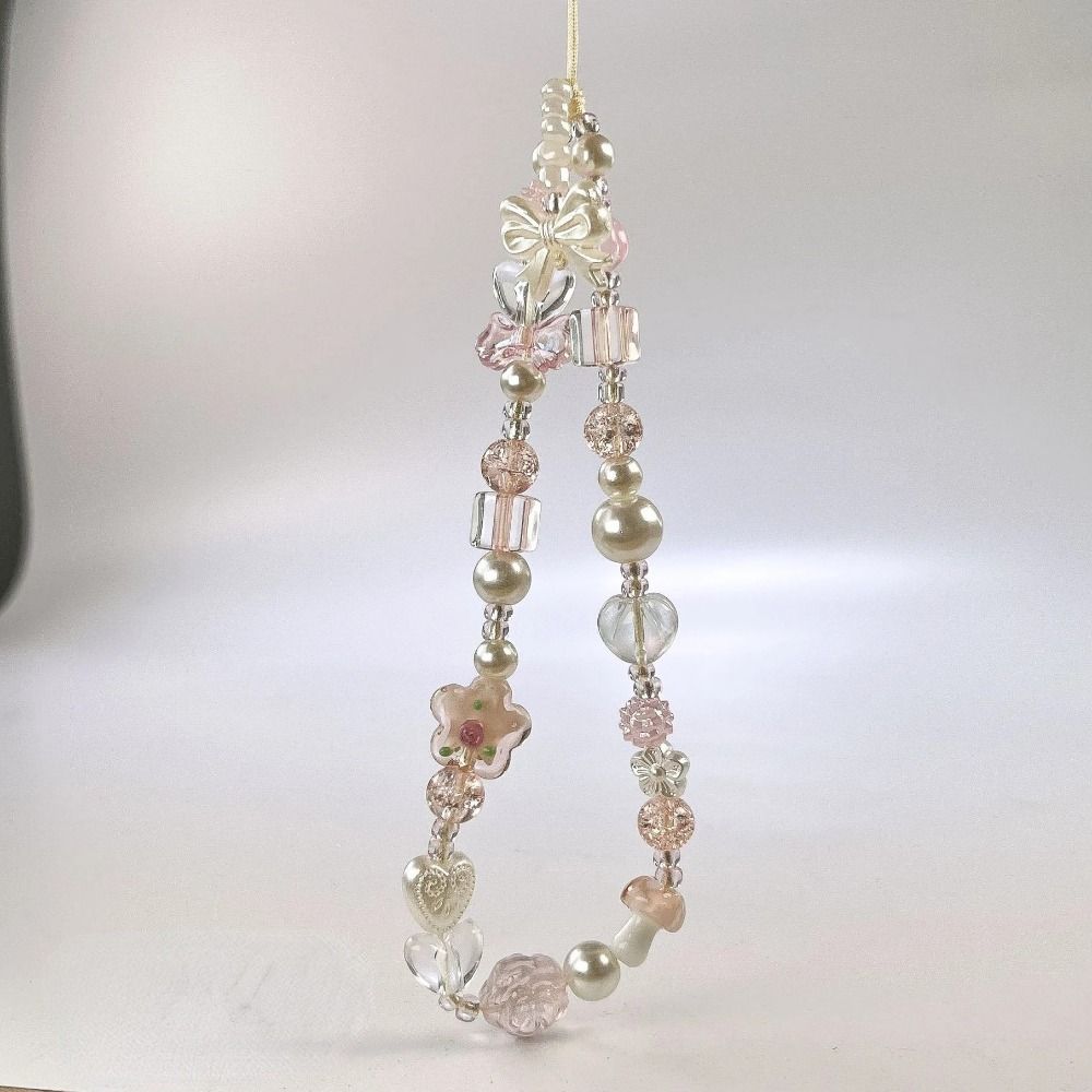 Flower Flower Bead Phone Strap Glass Korean Y2k Phone Strap Chain Knot Cellphone Lanyard Bracelet