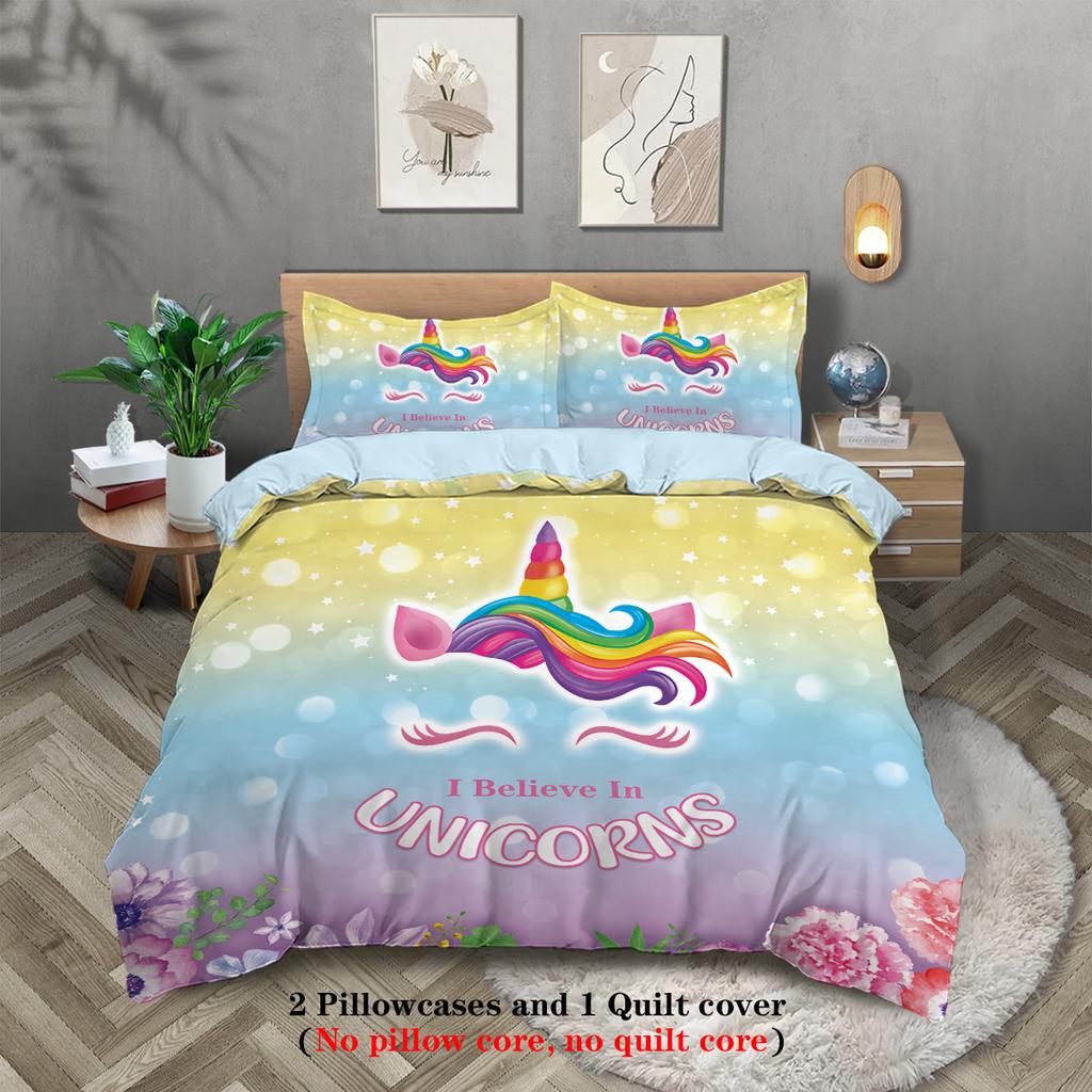 Комплект пододеяльников с мультяшным принтом единорогов, мягкий, удобный и дышащий, для спальни, отеля, лучший подарок для девочек