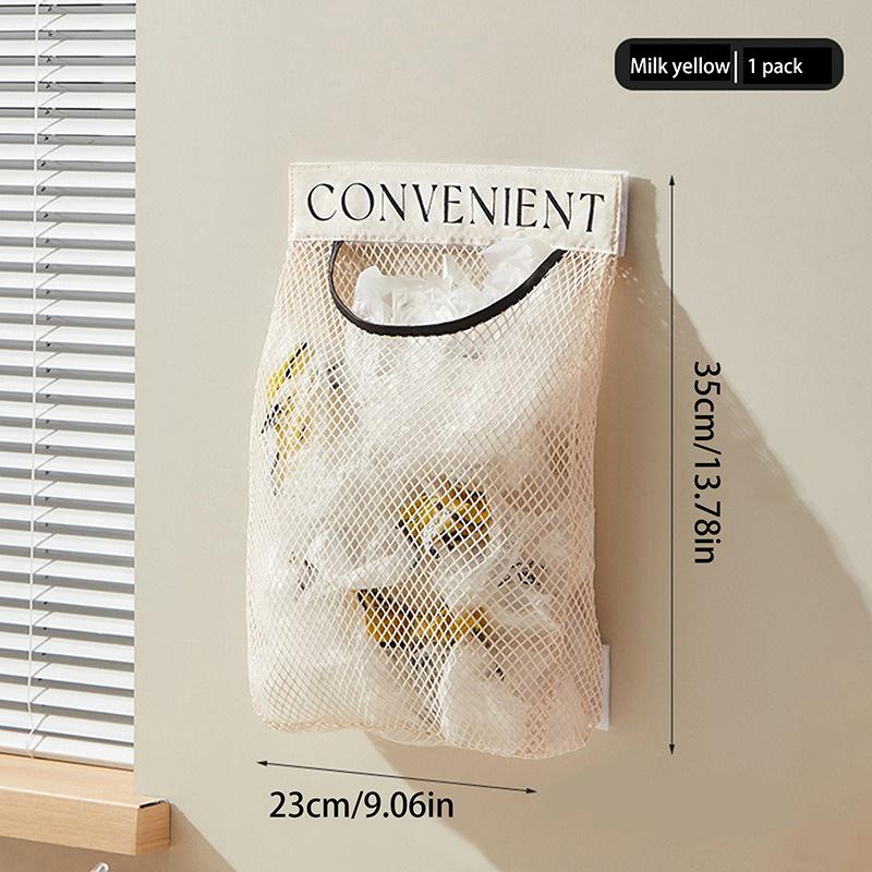 1Pc Hanging Storage Mesh Bags Kitchen Garbage Bag Storage Tools Wall-Mounted Large-Capacity Storage Bag Packaging Plastic Bag