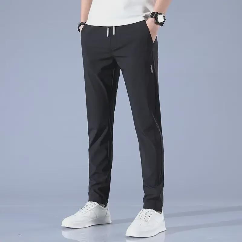 2024 Men's Spring/Summer Casual Ice Silk Sports Pants - Trendy, Lightweight, Straight Trousers
