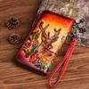 Hand Painted Women Wallets Genuine Leather Embossed Wallet Card Holder Long Zipper Cowhide Phone Purse