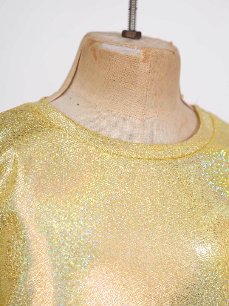 Unisex Kids Metallic Shiny Jazz Dance Top Sparkly T-shirt Performance Wear Boys Girls Dance Class Outfit