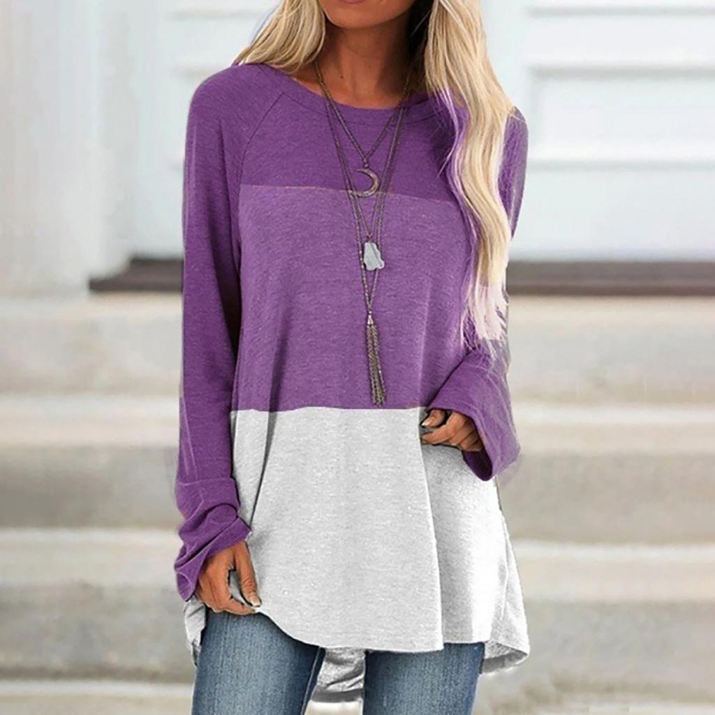 Женская повседневная модная туника с длинными рукавами и круглым вырезом, футболки, повседневная свободная блузка