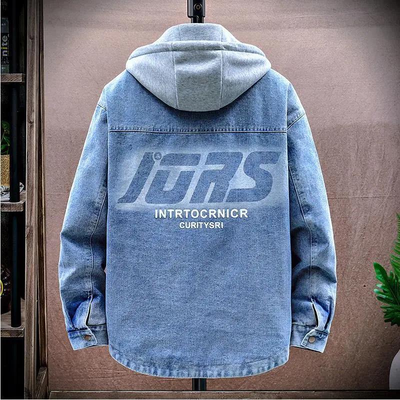 Осенние и зимние модели, а также джинсовая куртка из бархата и инструмента, мужская корейская версия свободной студенческой модной куртки, толстая теплая джинсовая куртка с капюшоном
