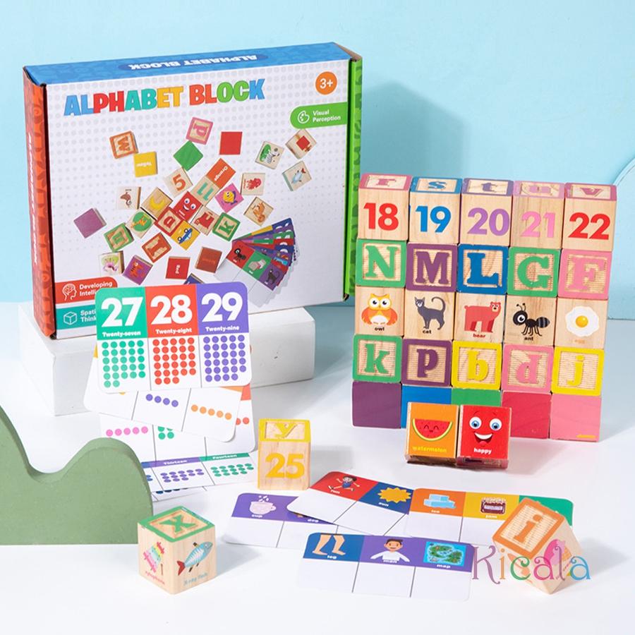 Montessori Wooden Number Blocks Early Learning Toys for Kids Letters Shape Color Animal Cognition Preschool Educational Puzzle