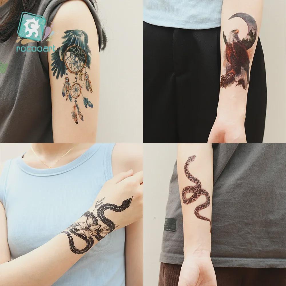 «Модные водонепроницаемые наклейки-татуировки в виде змеи и цветка для мужчин и женщин — крутой, модный дизайн для руки»