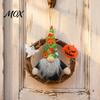Hanging Door Decoration Halloween Gnome Wreath, Faceless Rattan Rustic Party Decor with Pumpkin Ghost for Front Wall Holiday Wreath