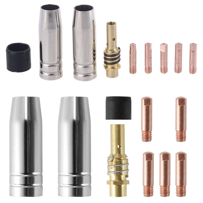 9Pcs/Set 15Ak Mig/Mag Welding Nozzle Contact Tips 0.8X25Mm M6 Gas Connector