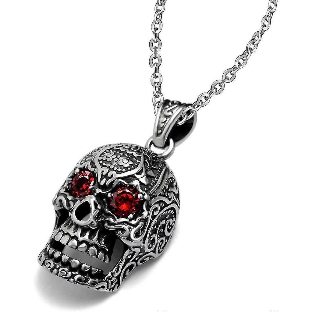 Gothic Hollow Pendant Necklace Eyes Ruby Stainless Steel Men's Acsergery Silver Gift