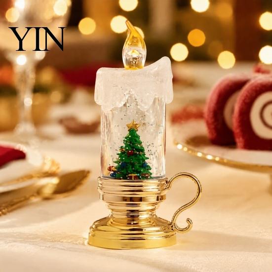 Battery Operated Decorative Light Christmas Night Light, Flameless LED Water Filled Candle Lamp with Cozy Living Room Lighting Falling Snow,
