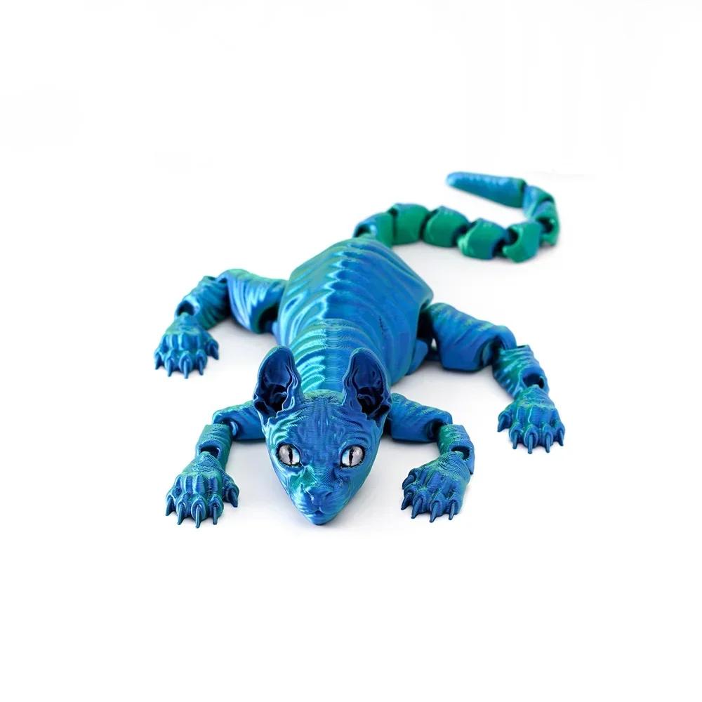 3D Printed Sphynx Cat Animals Toy Realistic Hairless Figurine Articulated Cat Fidget Toy for Cat Lovers Collector Home Decor