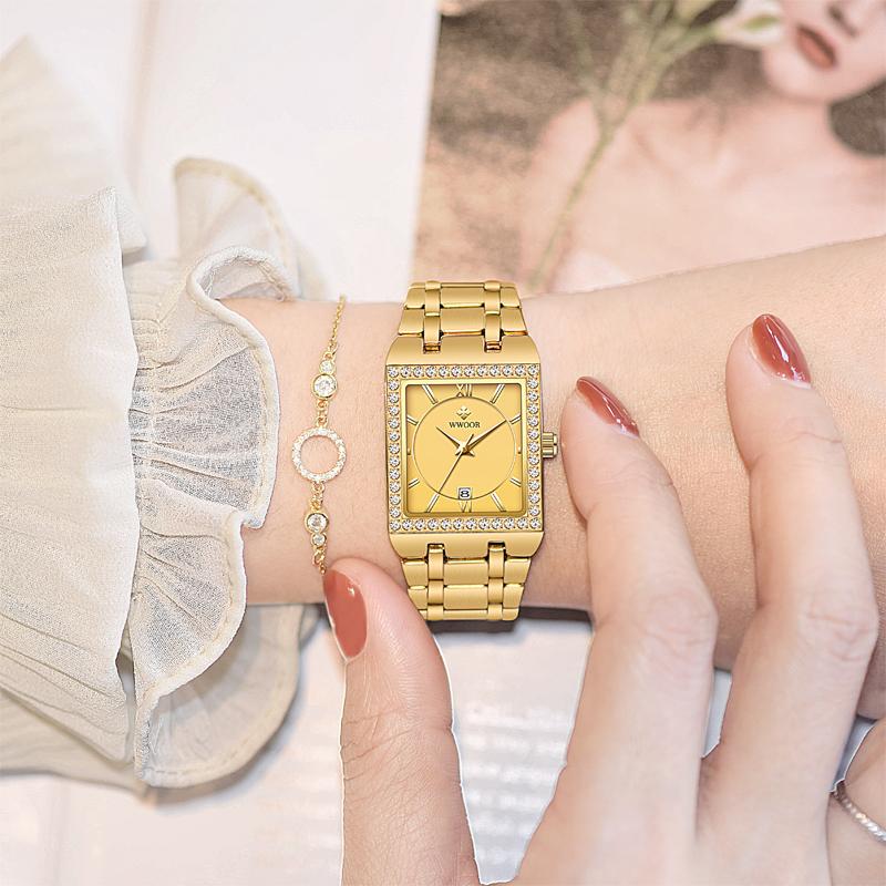 WWOOR Quartz Watch For Women Stainless Steel Top Brand Luxury Women's Bracelet Watches Female Clock Waterproof Date Wristwatch