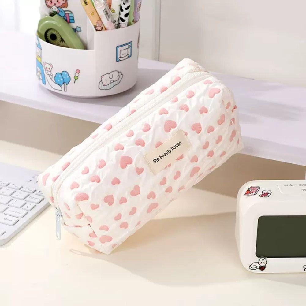 Love Heart Pen Bag High Capacity Stationery Organizer Cute Stationery Bag Office