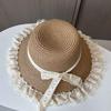 Ladies' Straw Hat Summer Lace Ribbon Sun Hat Sweet and Fashionable Beach Hat Summer Sun Protection Big Brimmed Cool Hat