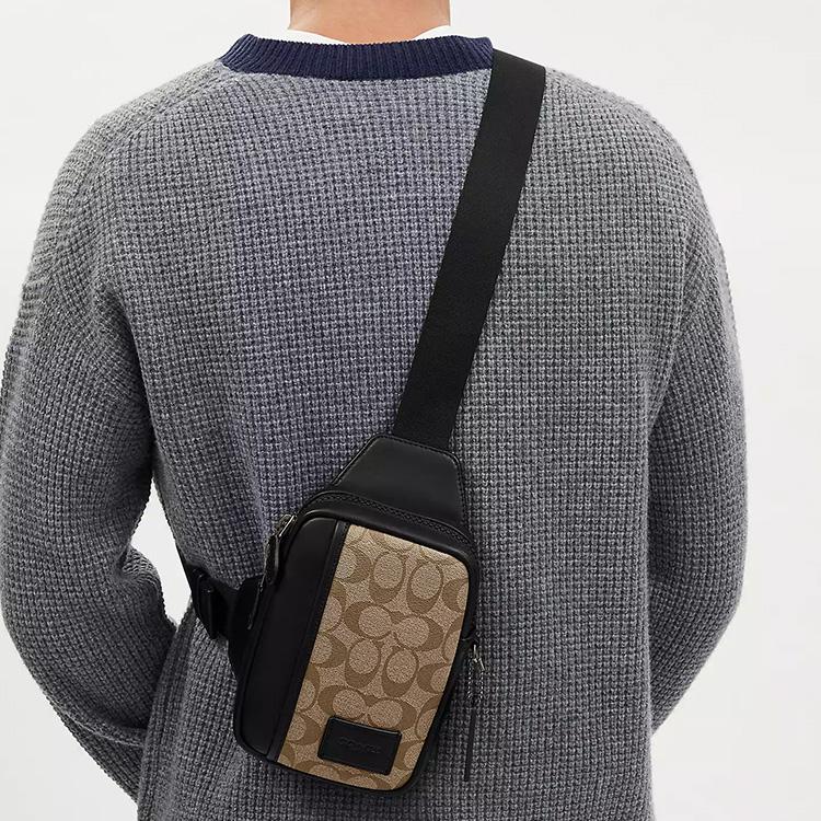 Coach Edge 13 Классическая Монограмма Молния Многофункциональный Карман Покрытый Холст и Телячья Кожа Мини Сумка Через Плечо Женская сумка через плечо CM155-QBT4U