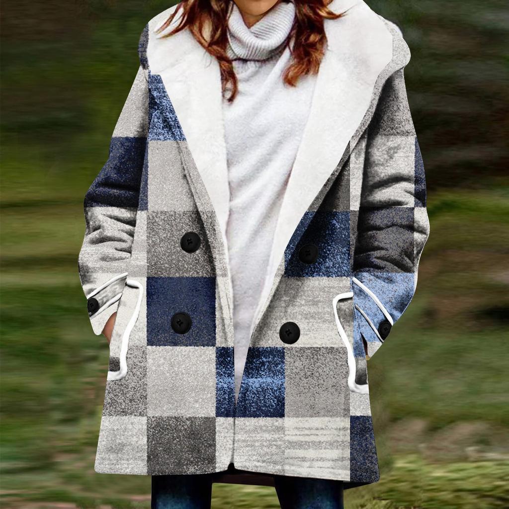 Женское зимнее пальто, теплое мохнатое пуховое пальто с капюшоном и пуговицами, куртка