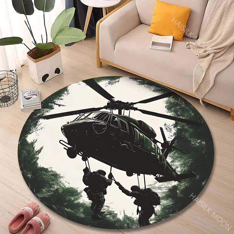 Multiple sizes Helicopter military operation canopy Print Round Carpet Living Room Bedroom Table Chair Sofa Decorative Carpet