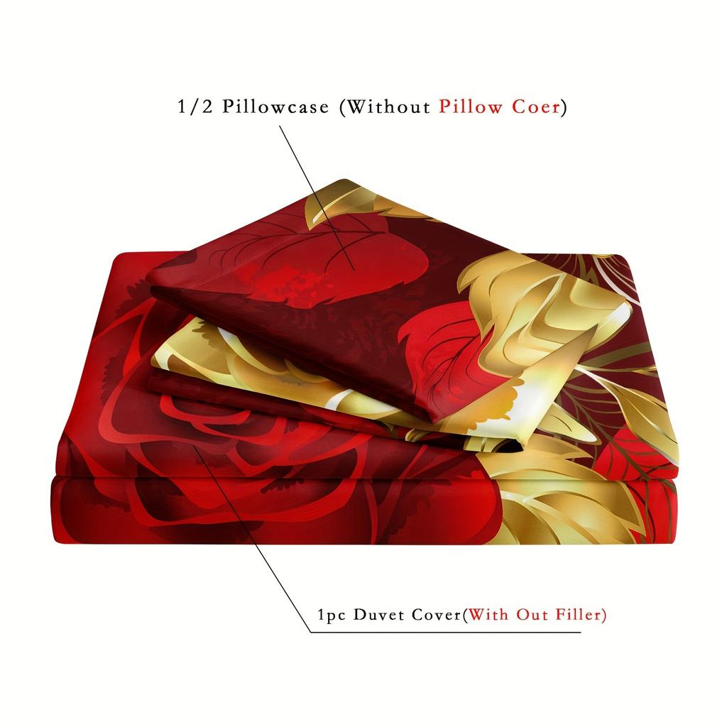 Романтичный пододеяльник с цветочным принтом розы, всесезонный комплект постельного белья, застежка-молния, мягкий, дышащий, удобный и простой в уходе