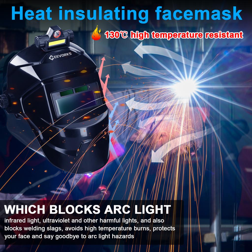Geevorks Automatic Dimming Welding Facemask Large View True Color Auto Darkening Welding Facemask