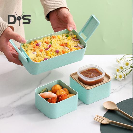Герметичная коробка для завтрака Bento с 3 отделениями, двухслойная пряжка, безопасная для микроволновой печи, штабелируемая коробка для салата для детей и взрослых