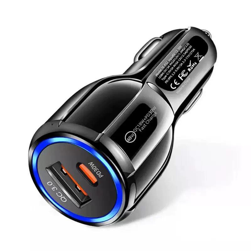 Автомобильное зарядное устройство 48 Вт с двумя цепями QC3.0 с PD Type-C и прикуривателем 1-к-2 Быстрая зарядка