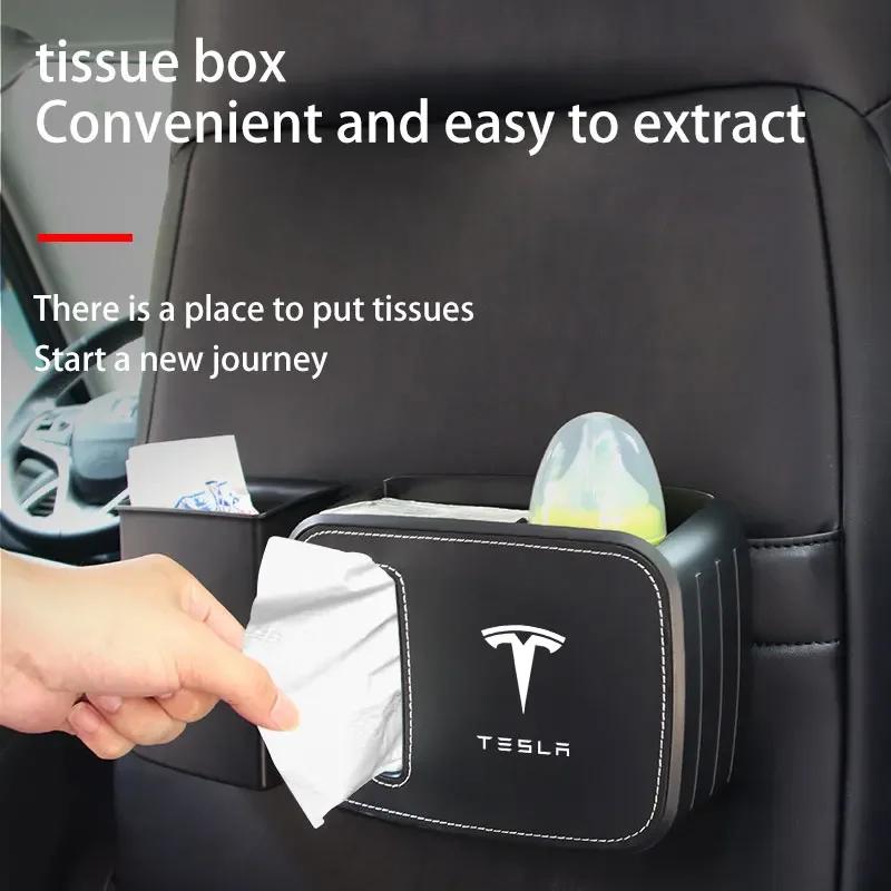 Car Sticker 2025 New Tesla New Car Multi-Functional Tissue Box Car Chair Back Trash Can Water Cup Holder For Tesla 3 X S Y