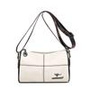 Head Layer Cowhide Women's Shoulder Bag, Casual Splicing Leather Crossbody Bag, Wide Shoulder Strap Embroidered Thread Cylindrical Bag