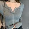 Long-sleeved T-shirt for Women In Autumn, Single-breasted Slim and Versatile High-waisted Short Base Shirt for Women, Scheming V-neck Top