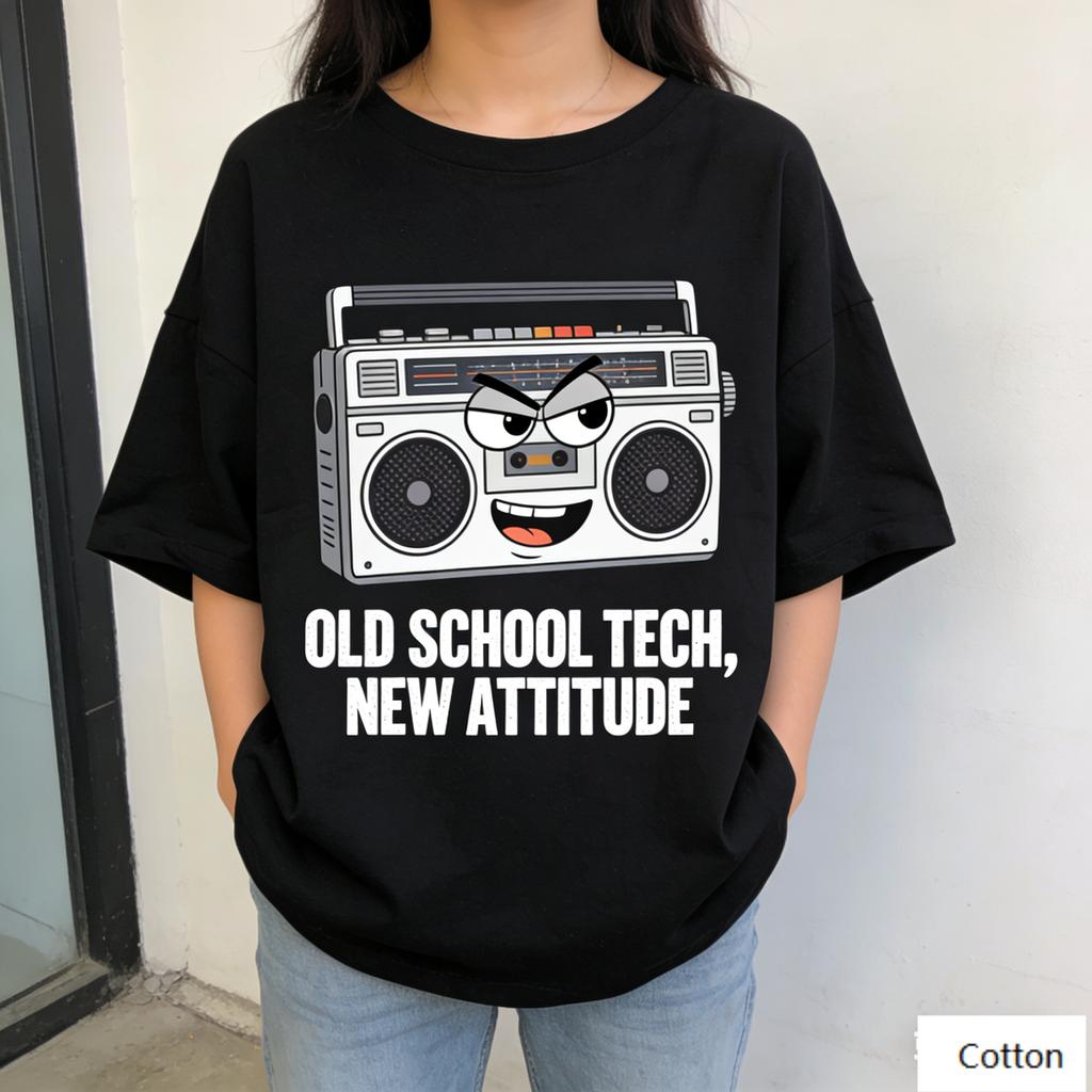 Vintage 90s Hip Hop Unisex Cotton TShirt with Retro Boombox Cartoon Art and Distressed Print Retro Streetwear Tee