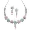 Rhodium-Plated Silver Toned Flower Shaped American Diamond Studded Necklace with Earring Jewellery Set for Girls and Women