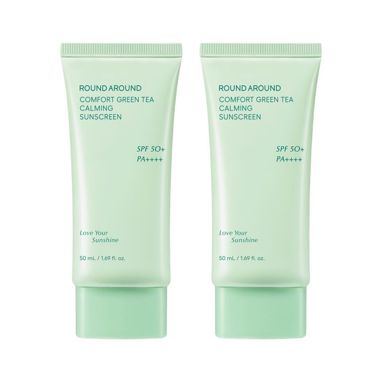 Round Around Comfort Успокаивающий солнцезащитный крем с зеленым чаем 1+1 Специальное предложение