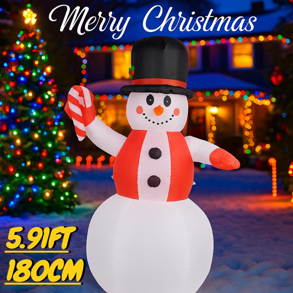 5.91 фута Надувная игрушка шляпа снеговик леденец с подсветкой LED Рождество для украшения двора лужайки вечеринки Рождественские товары для дома украшение подарок