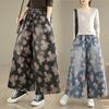 DIMANAF 2025 Большой размер Осенние джинсы Новые длинные брюки Женские Свободные джинсовые брюки Большой размер Повседневные с цветочным принтом