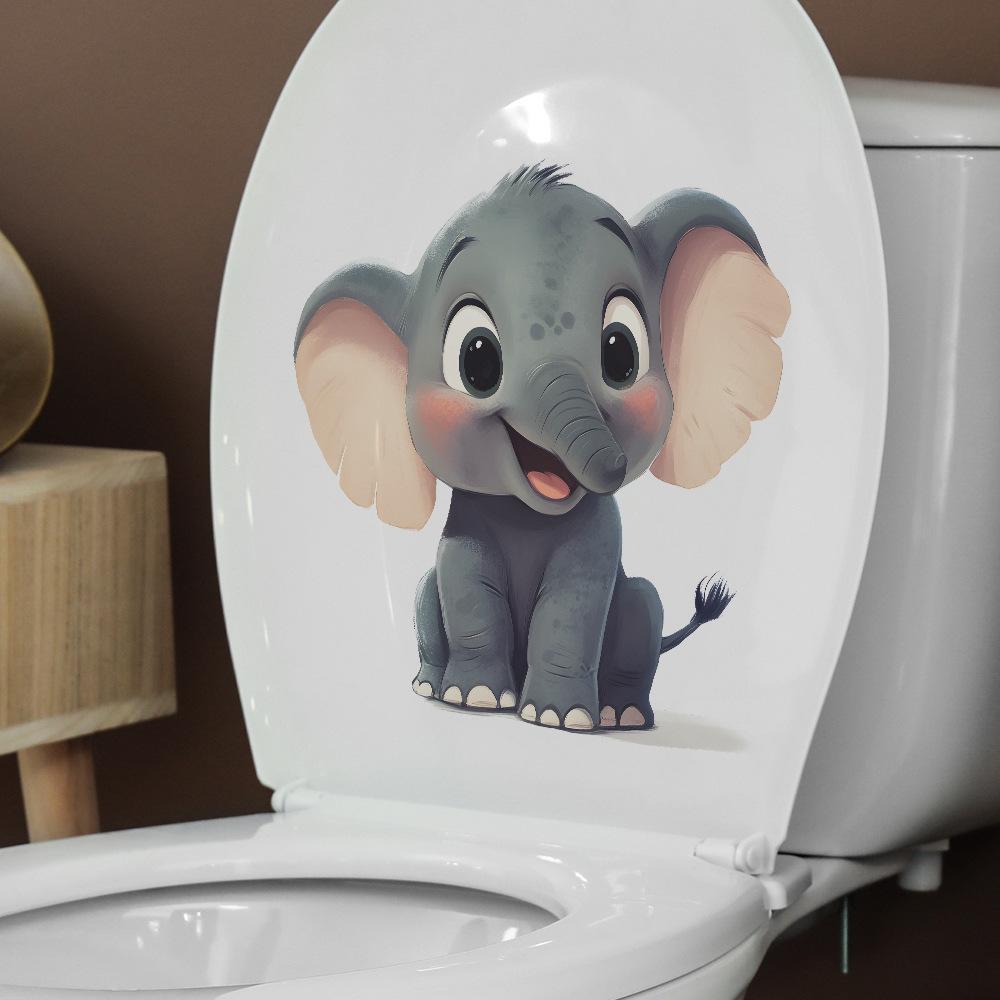 Игривый Милый Слон Наклейка на Туалет Водонепроницаемая Самоклеящаяся Съемная Наклейка для Ванной Комнаты Туалета Домашний Декор
